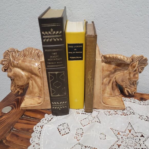 Vintage Set Of Ceramic Horse Head Bookends MCM Hobbyist Unsigned Equestrian West - Picture 1 of 13